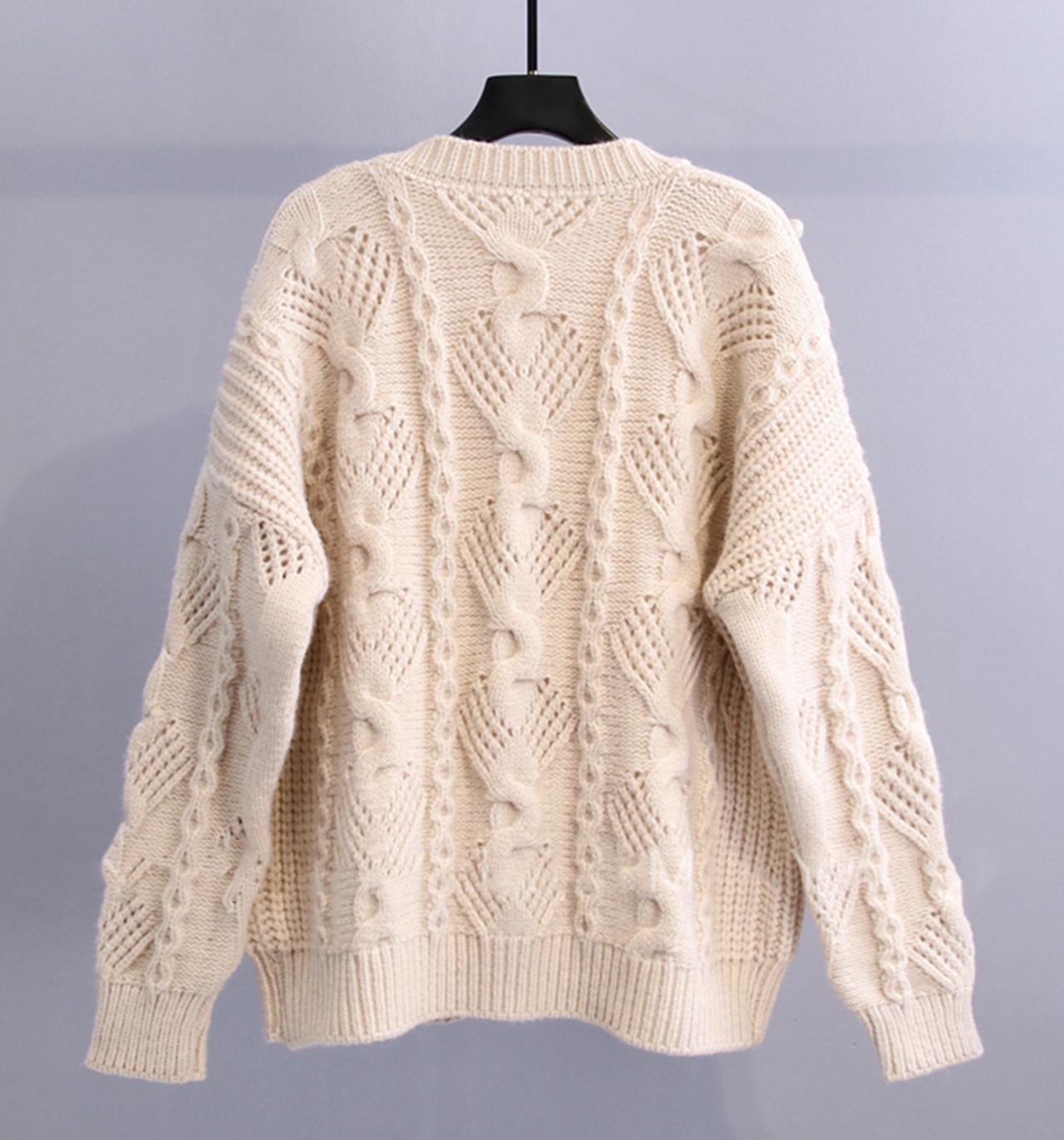 Pull à manches longues en tricot torsadé rétro 014