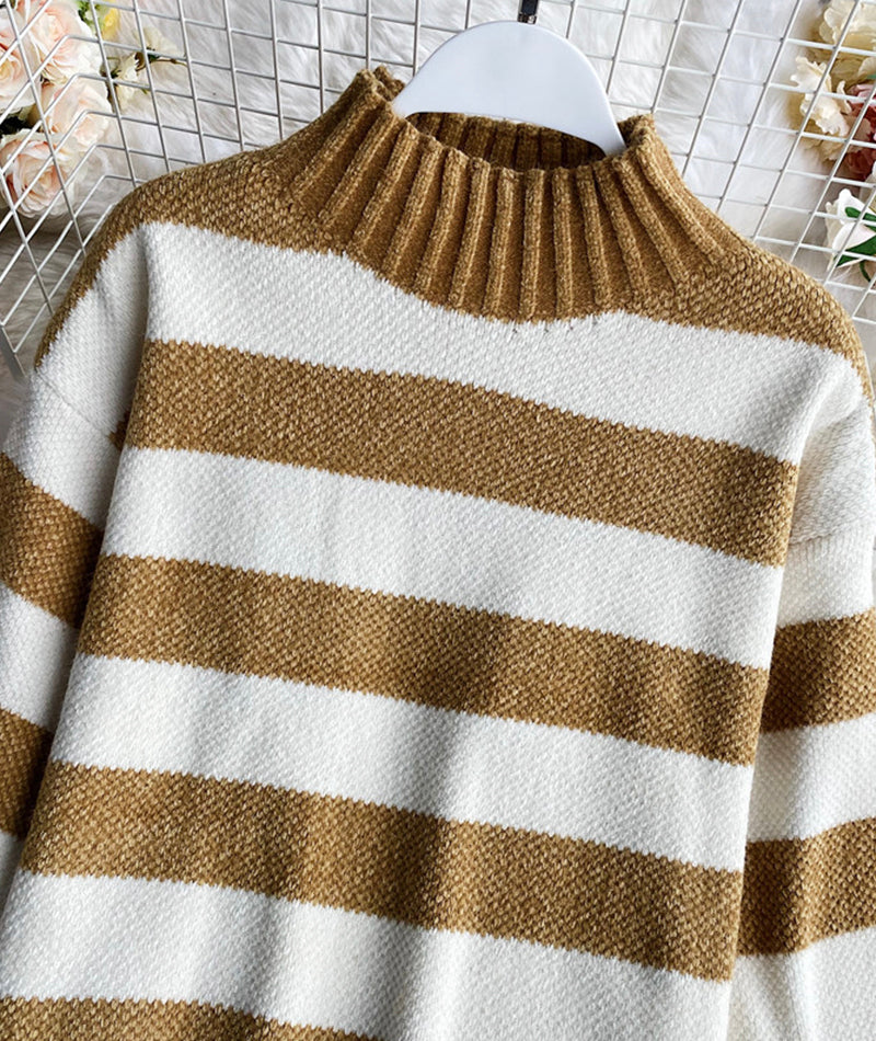 Pull à manches longues à rayures simples 060