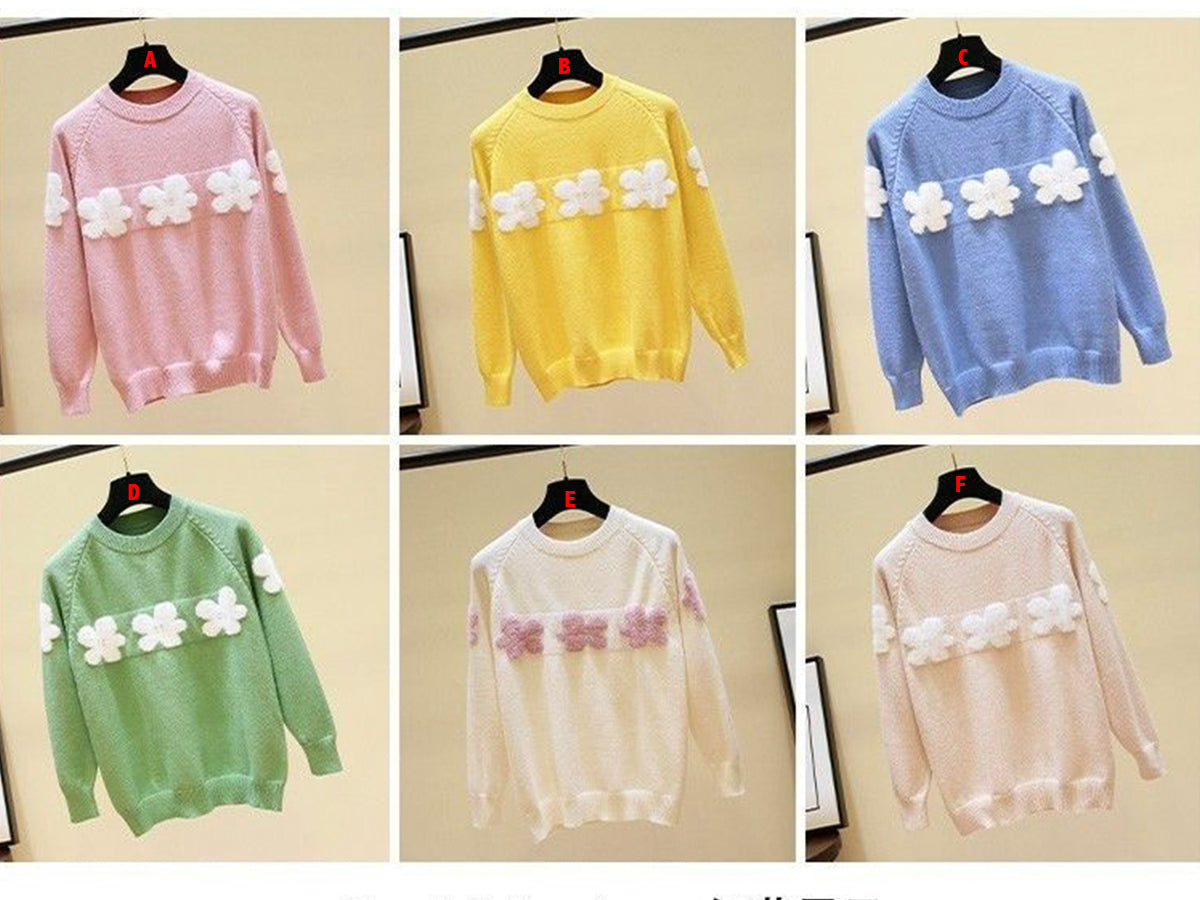 Süßer Blumenpullover mit Rundhalsausschnitt 041