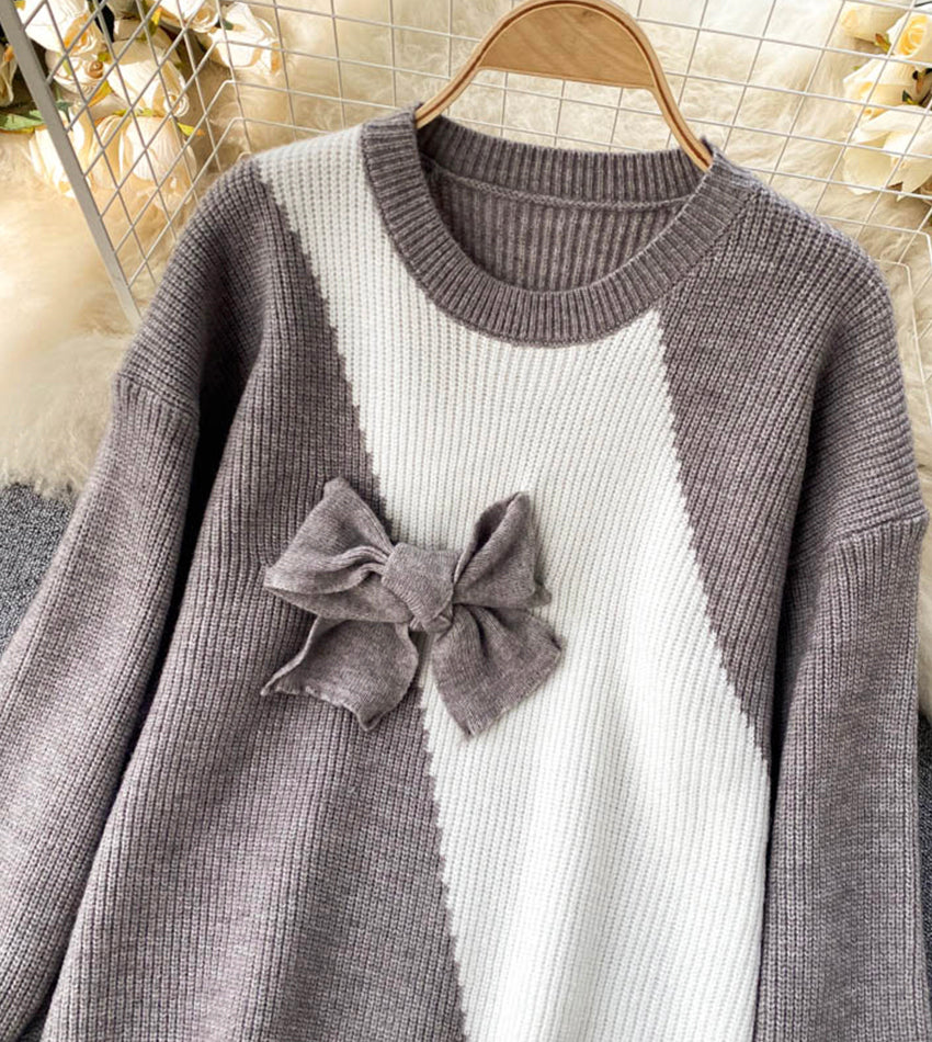 Jolie robe pull en tricot avec nœud 056