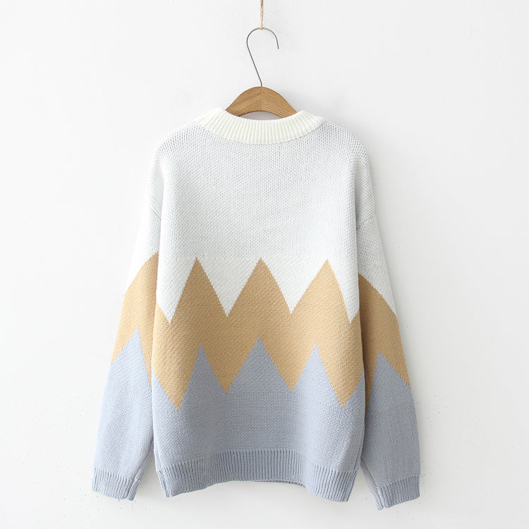 Süßer Langarmpullover mit Rundhalsausschnitt 037