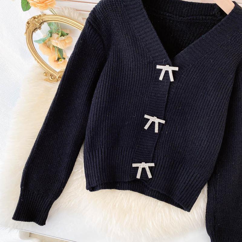 Joli pull cardigan à manches longues avec nœud papillon 010