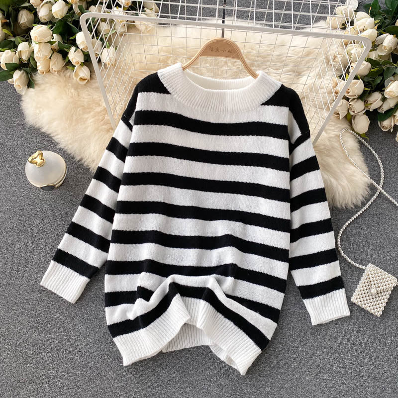 Süßer gestreifter Langarmpullover 004