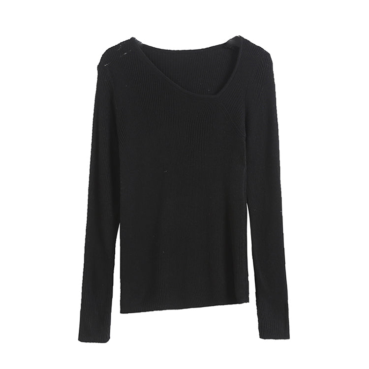 Irregular design neckline slim knit 7306