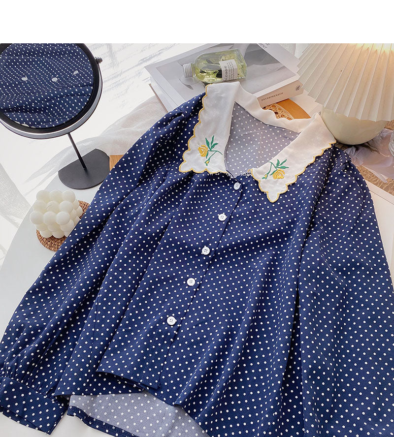 Chemise à petits pois français Chemise brodée à revers 6266