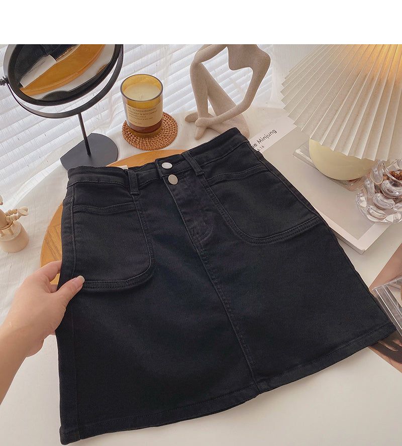 Denim skirt design small pocket high waist A-line casual skirt 5389