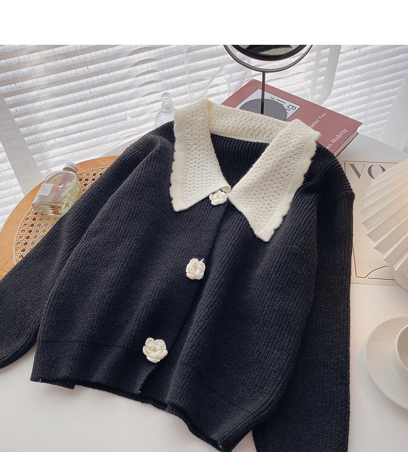 Korean style Hong Kong style casual Lapel color matching top 5917