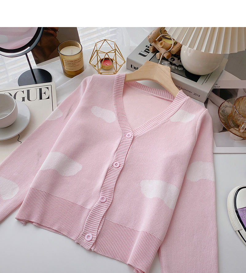 Design contrast color long sleeve knitted cardigan 6467