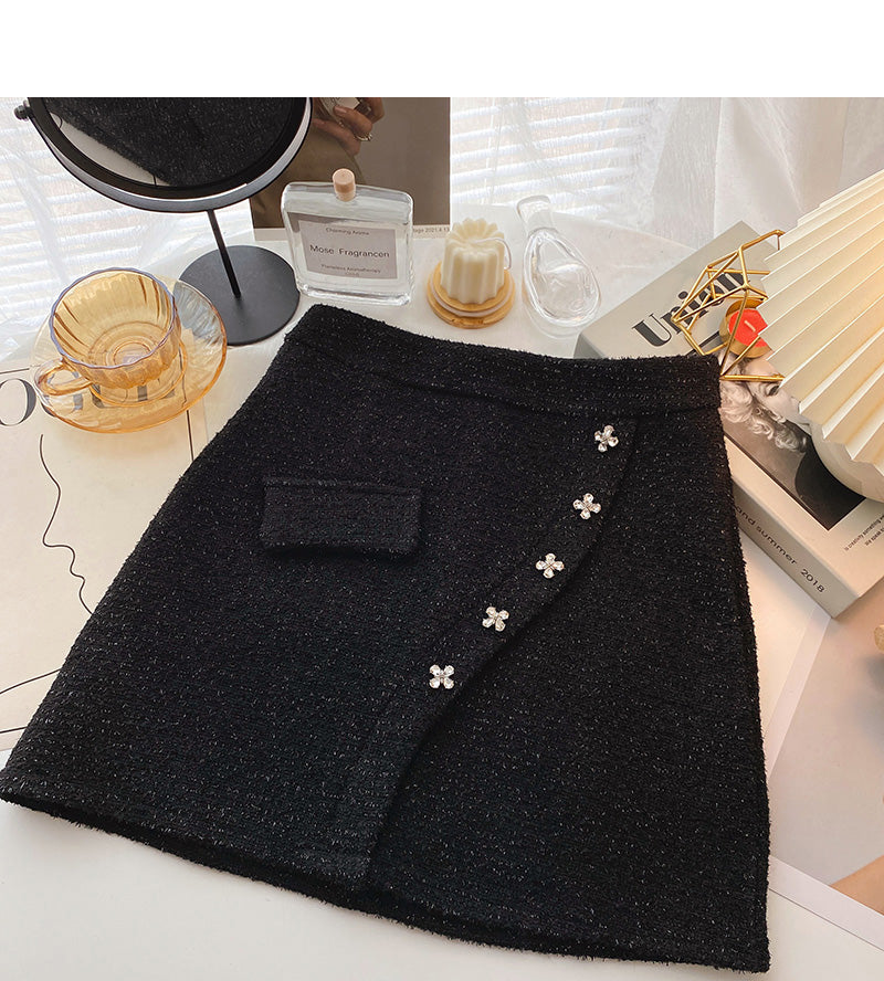 Design sense irregular diamond inlaid decorative high waist A-shaped skirt 5391