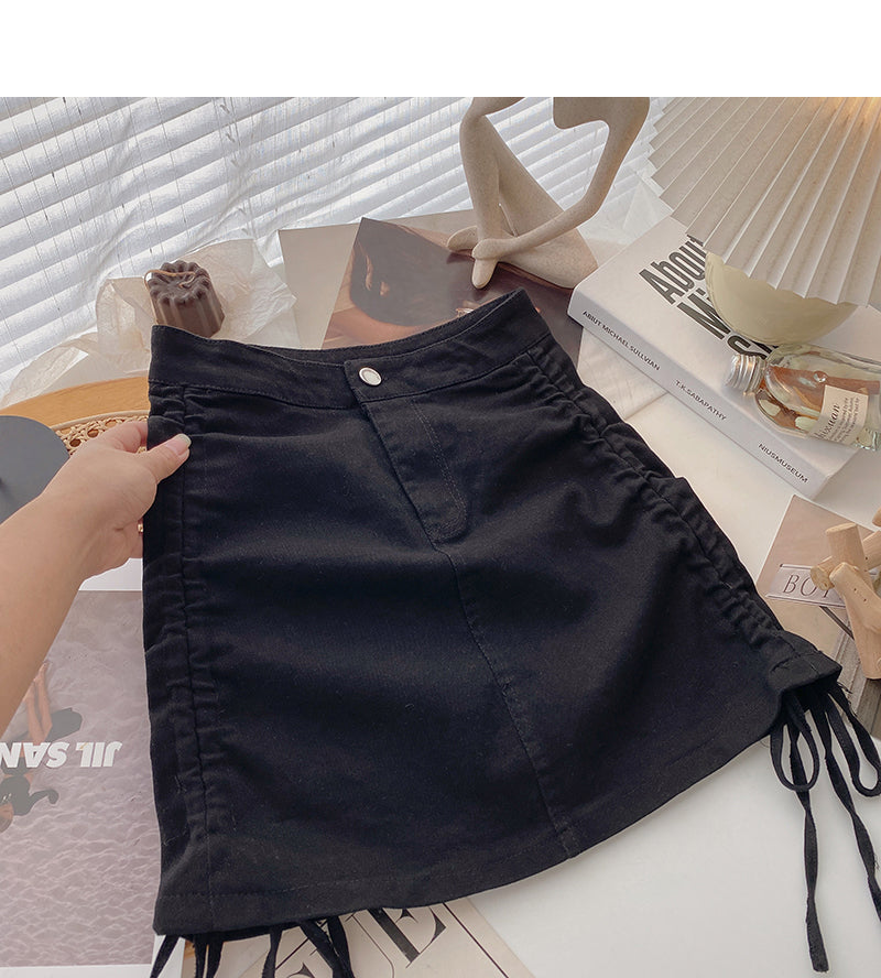 New Korean slim design A-line skirt with drawstring wrapped hip 5626