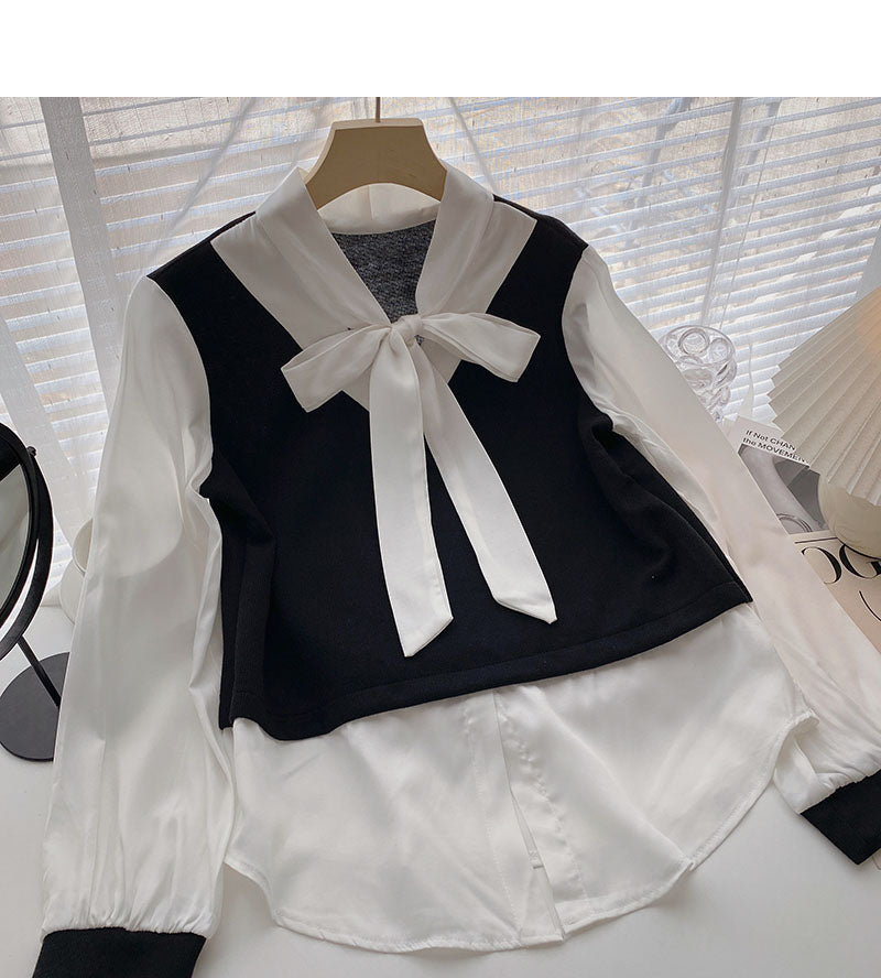 Chemise Femme Minorité à lacets à manches longues coutures faux deux pièces 6320