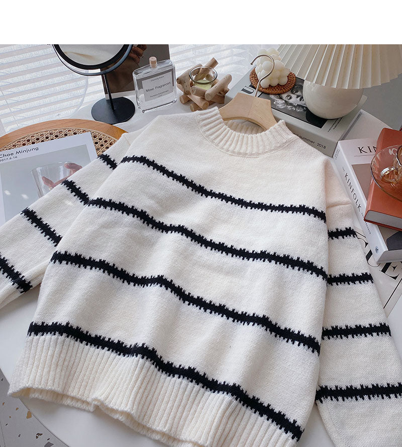 Hong Kong Style Vintage stripe slim long sleeve top 6028