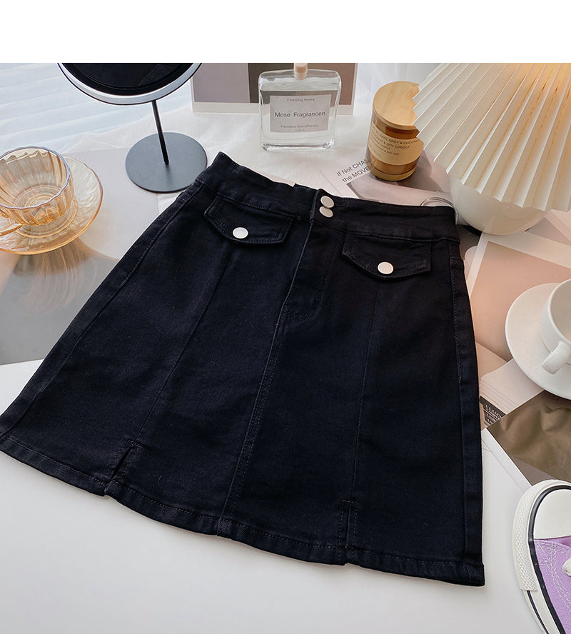 Hong Kong style retro simple slim high waist skirt fashion 5669