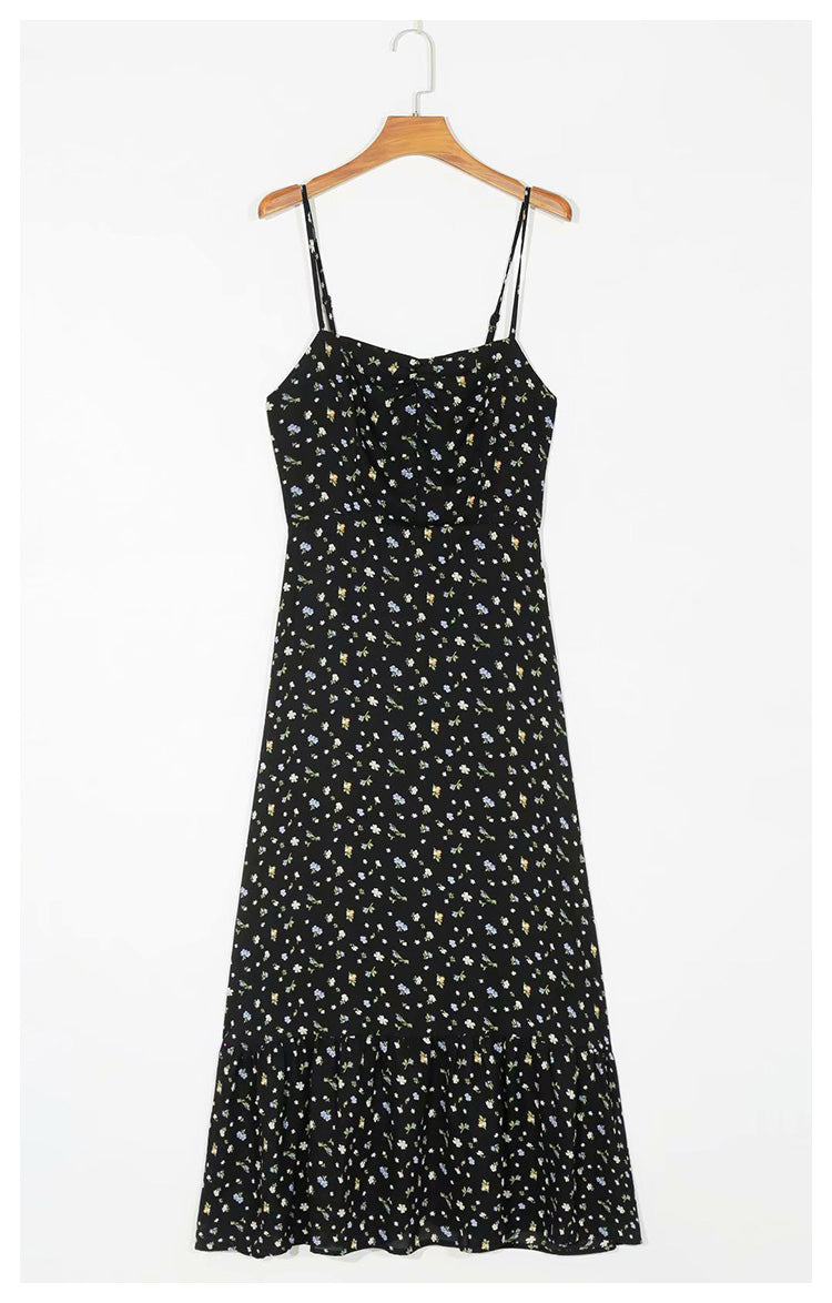 Robe de vacances slim à col en V et motif floral rétro Little Daisy 7033