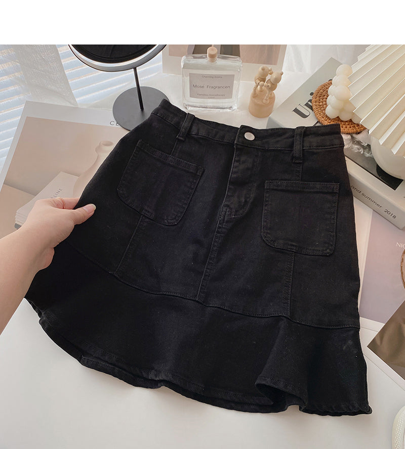 A-line skirt with new Korean design and thin Ruffle edge 5618