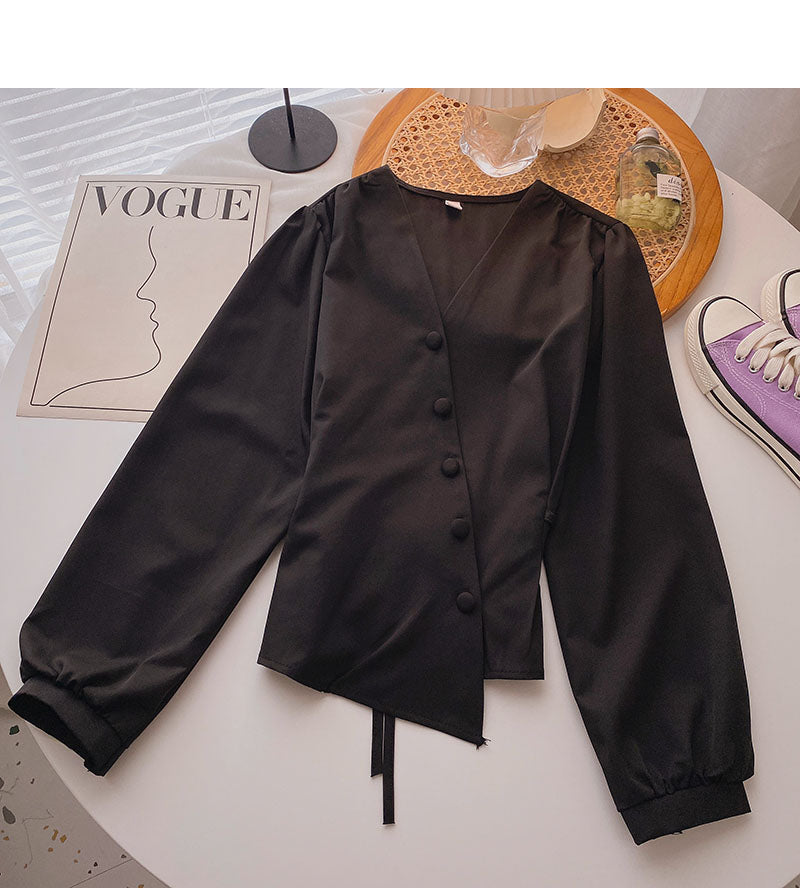 French Lantern Sleeve Shirt niche bandage 6280