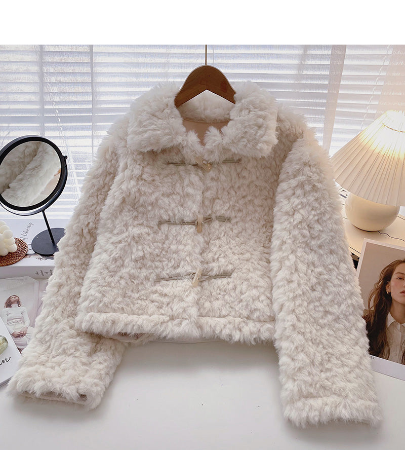 Manteau ample à manches longues avec boutons en corne de bœuf en peluche 6222