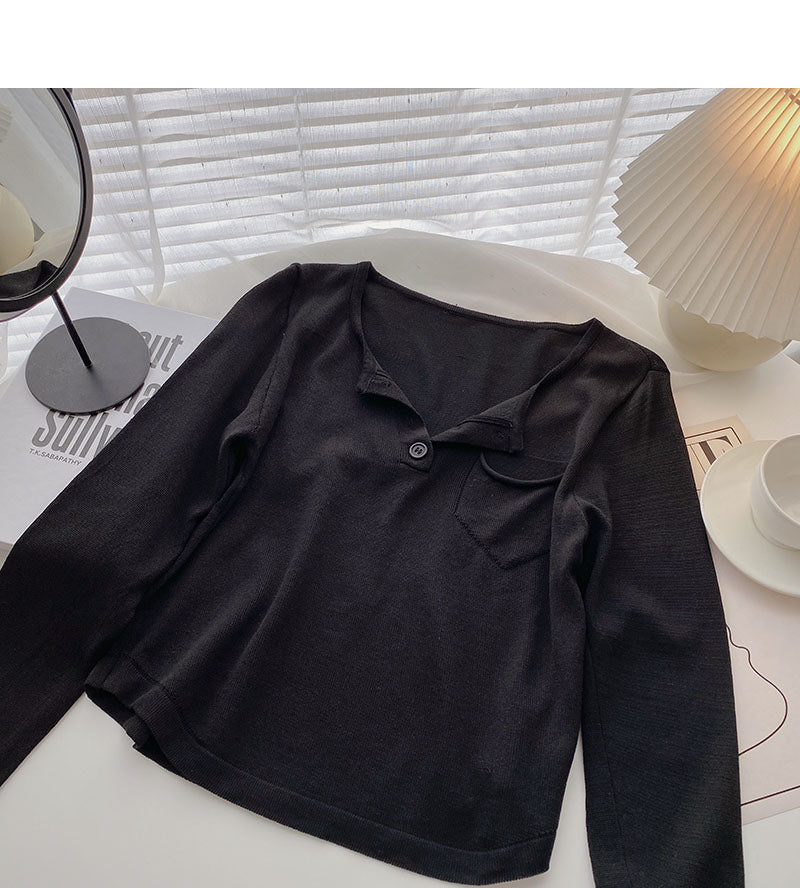 Sweater casual thin long sleeve temperament short design top 6536