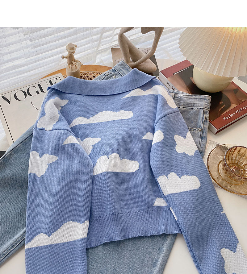 Small man simple foreign style contrast color cloud Pullover Top 6598