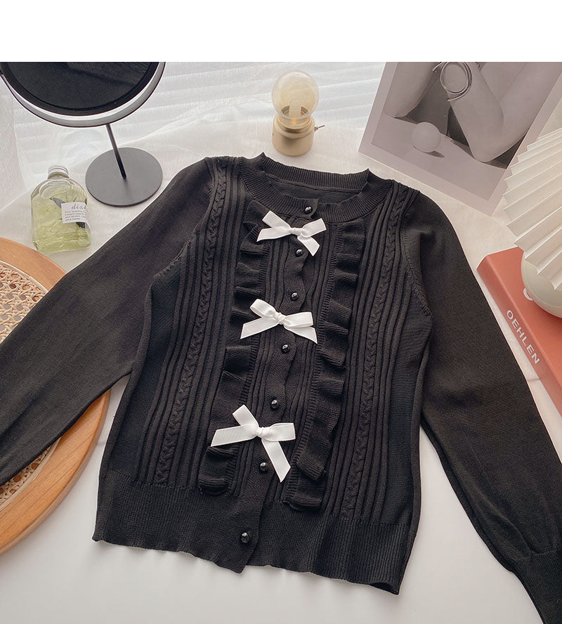 T-neck bow design Vintage knitted cardigan 6494