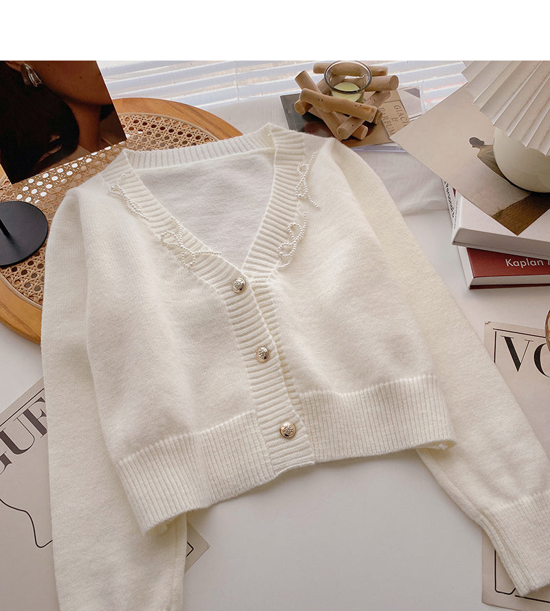Haut à manches longues en tricot court vintage français 6668