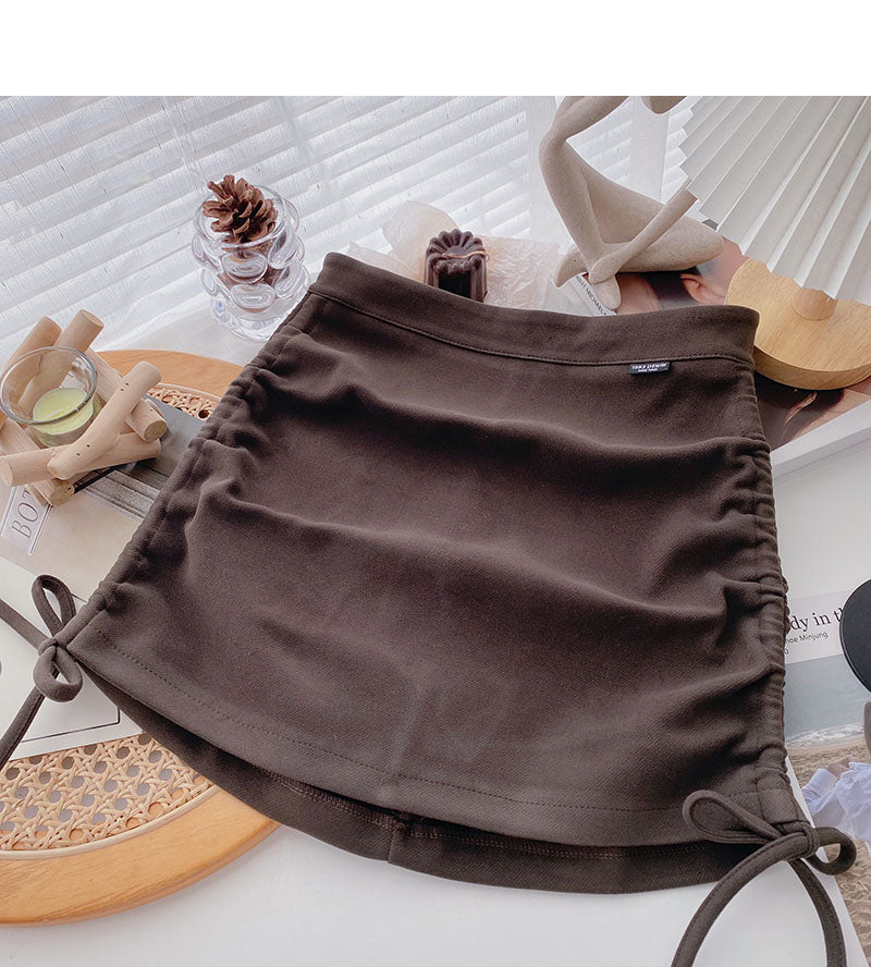 Design sense personality slim drawstring A-line skirt 5601