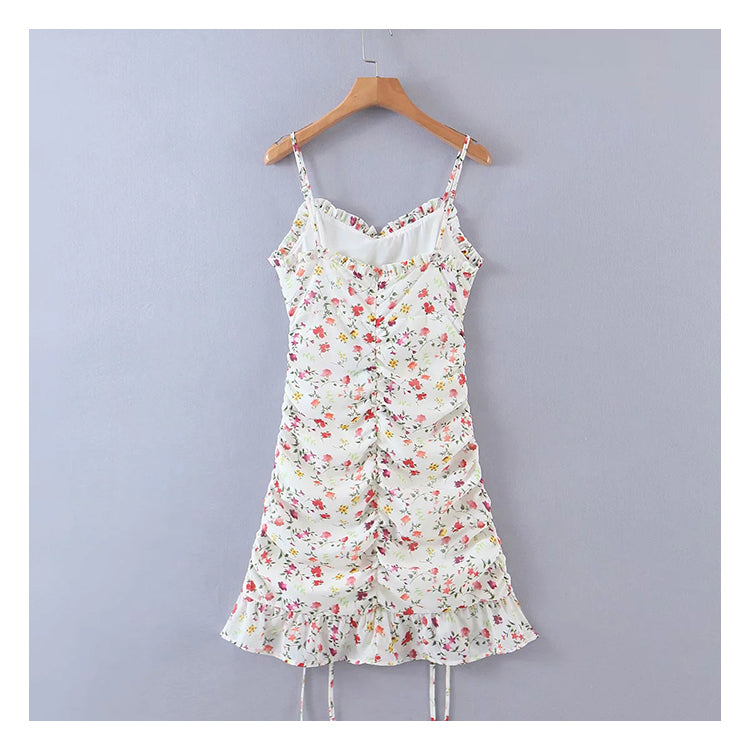Niche design floral suspender skirt with ruffle trim 7148