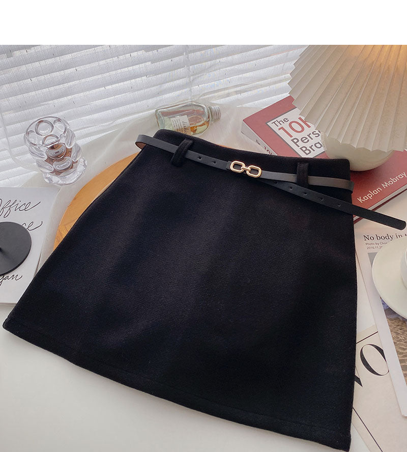 Korean version simple temperament shows thin a-word high waist skirt 5534