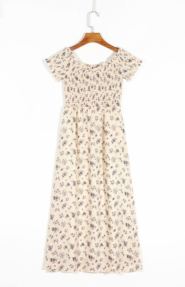 Sexy floral holiday wind pressure pleated one neck dress 7070