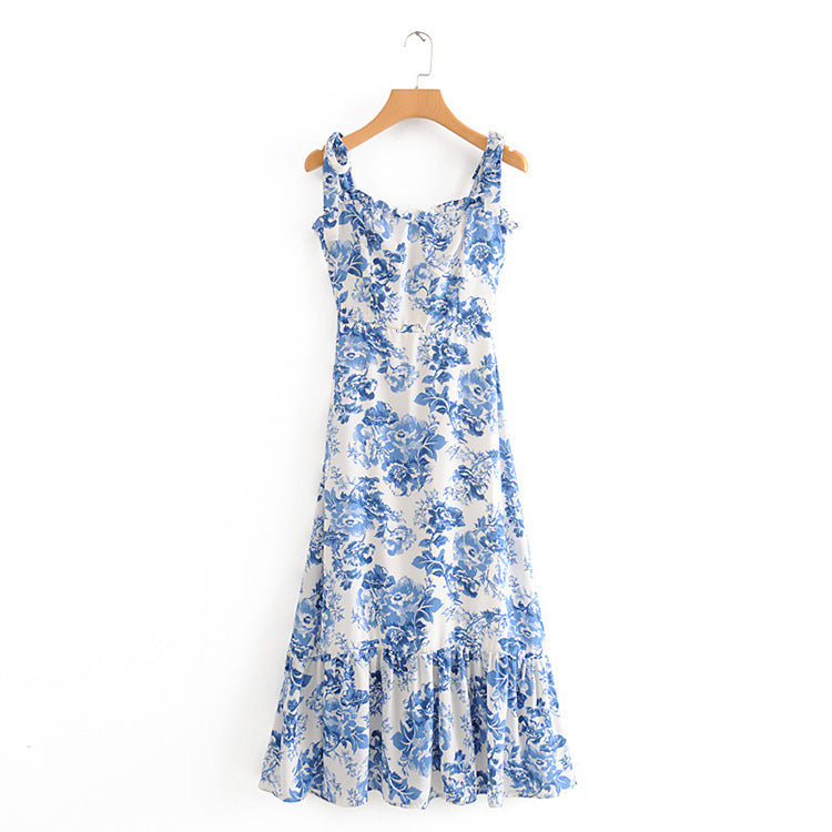 Retro fake slim French court Printed Dress 7036