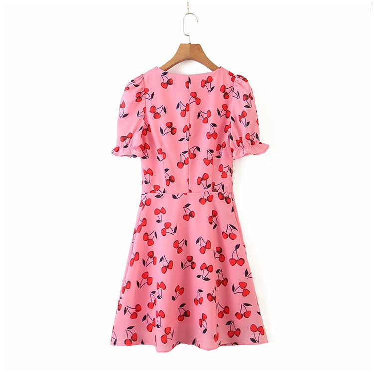 Single breasted Ruffle bubble sleeve skirt dress 7095