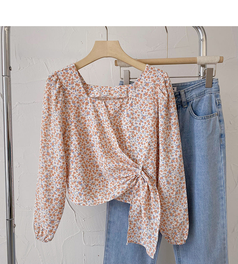 French Square Neck Long Sleeve Shirt zeigt dünnes und modisches Top 6437