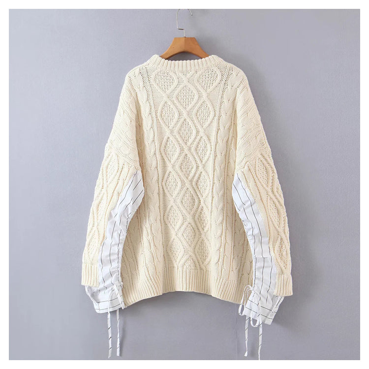 Design Spleißärmel Rundhalspullover mittellanger Pullover 7477