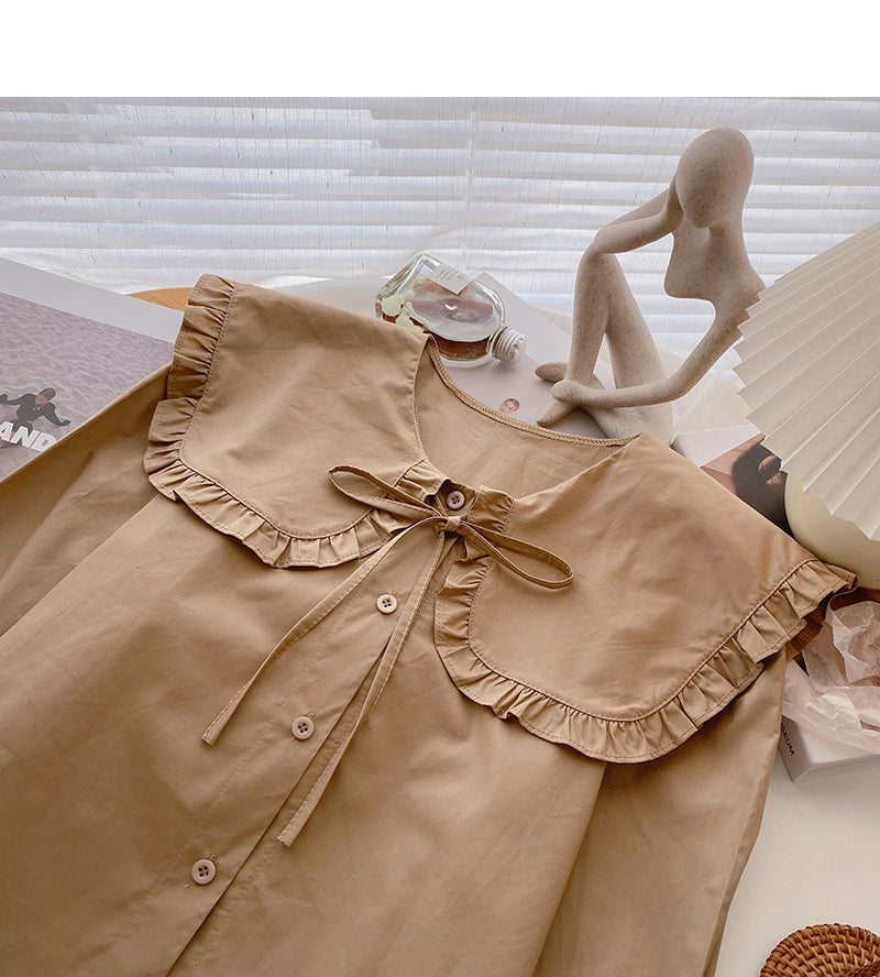 Chemise à lacets avec col pour bébé, haut à manches longues de style étranger 6357