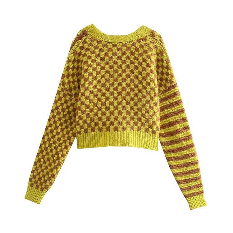 Strickjacke mit V-Ausschnitt und Streifen 7505