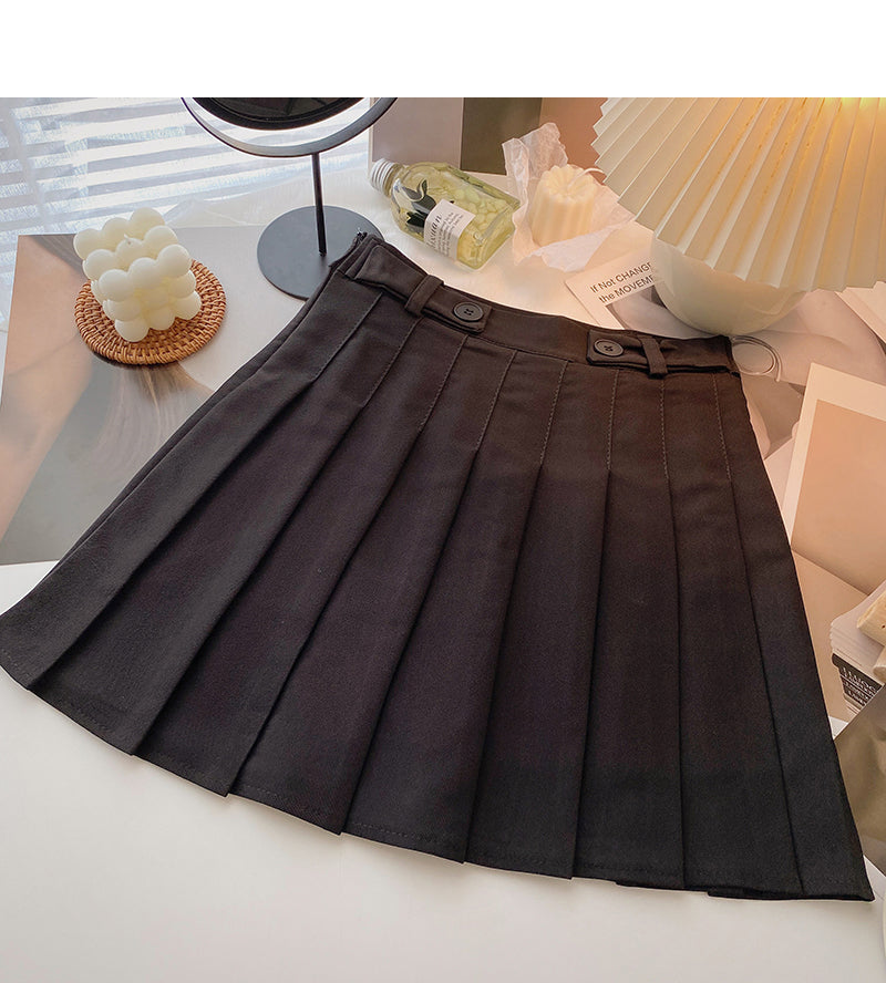 Jupe taille haute de couleur unie de style coréen 5649