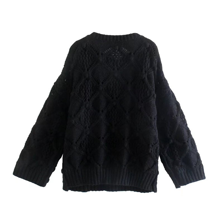 Ausgehöhlter achtfädiger Strickpullover Herbstloser Pullover 7511