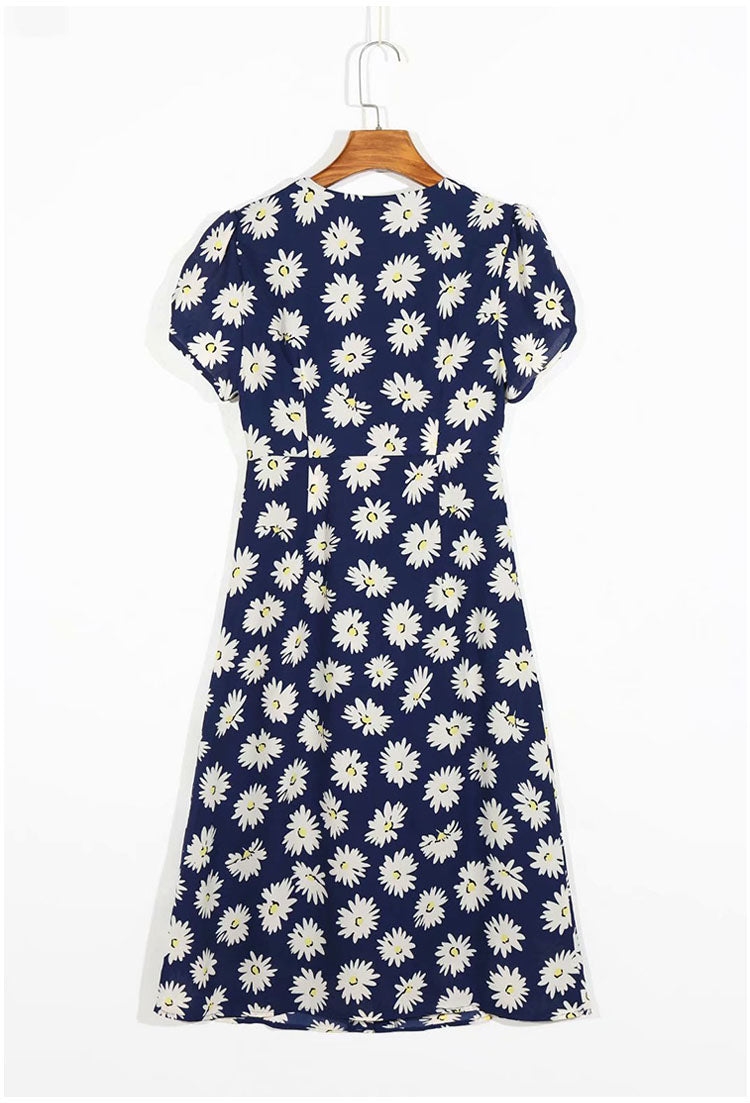 Lace up waist length short sleeve dress 7099
