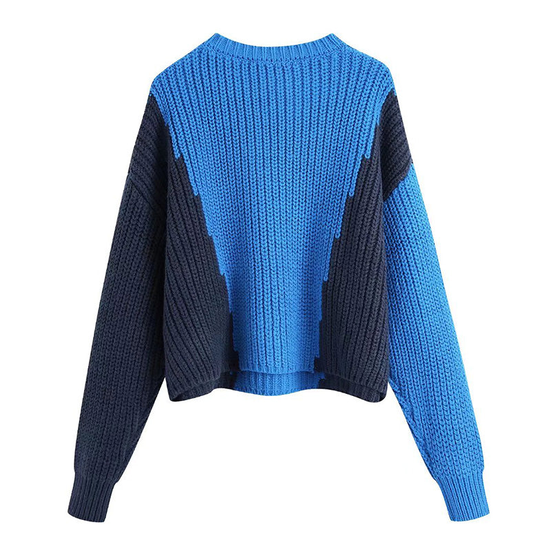 New fashion round neck long sleeve color matching sweater sweater 7206