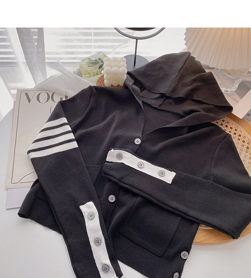 Knitwear Casual Short Hooded Coat long sleeve top 6453