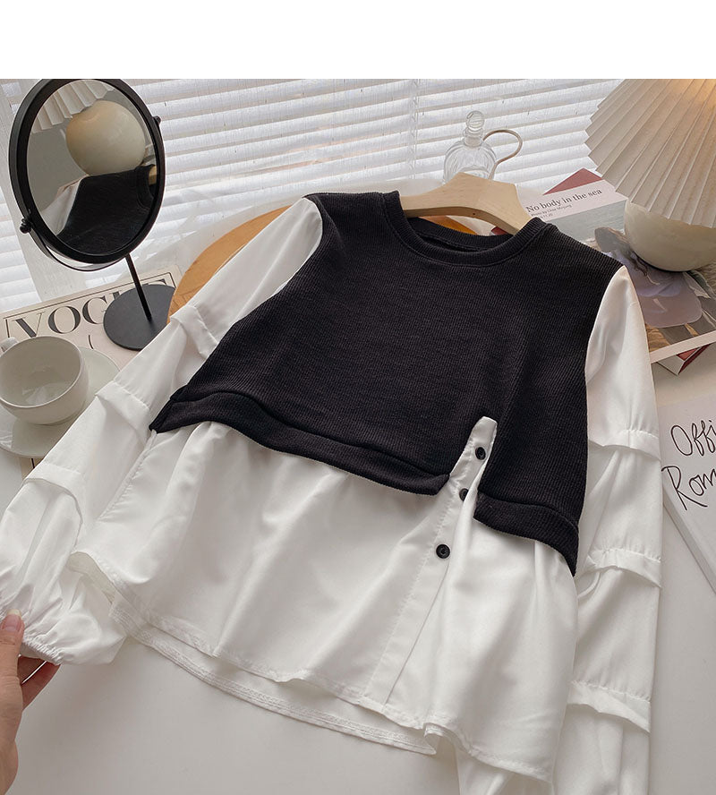 Korean version languid minority design stitched Long Sleeve Shirt 6324