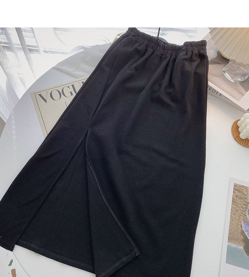 Korean high waist side split design pure color A-line skirt 5721