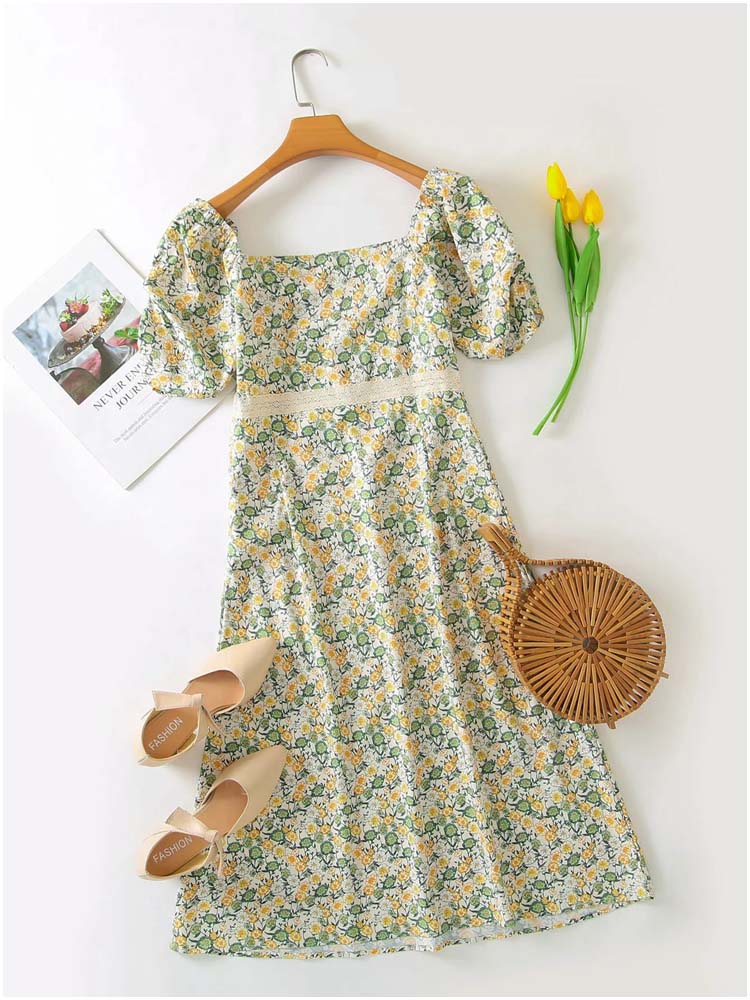 Robe longue légère à fleurs fraîches et cassées 7130
