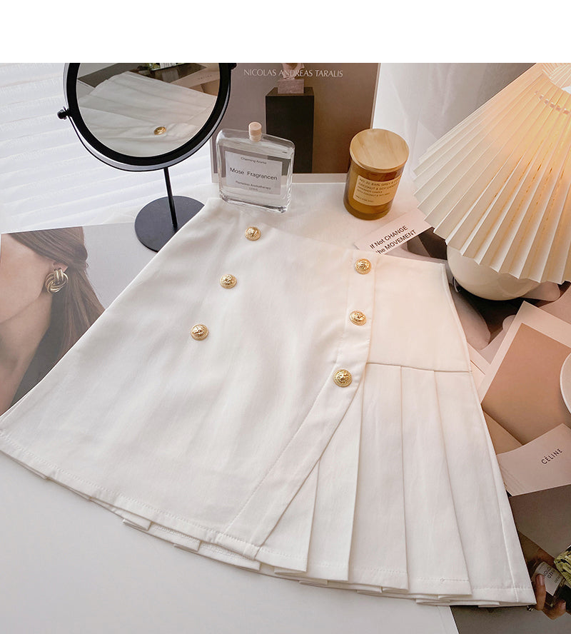 Jupe plissée taille haute à double rangée de boutons personnalisée de nouvelle conception 5647