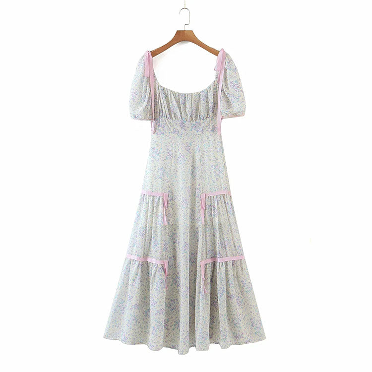 French retro belly covering thin dress 7137