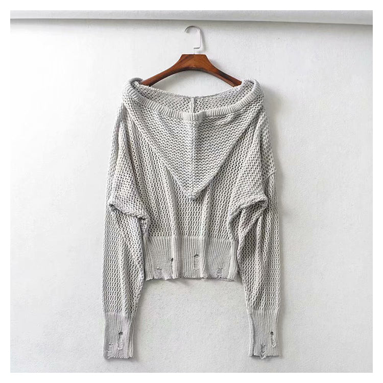 Hong Kong Style Vintage hollowed out Vintage Design Hooded Sweater 7279