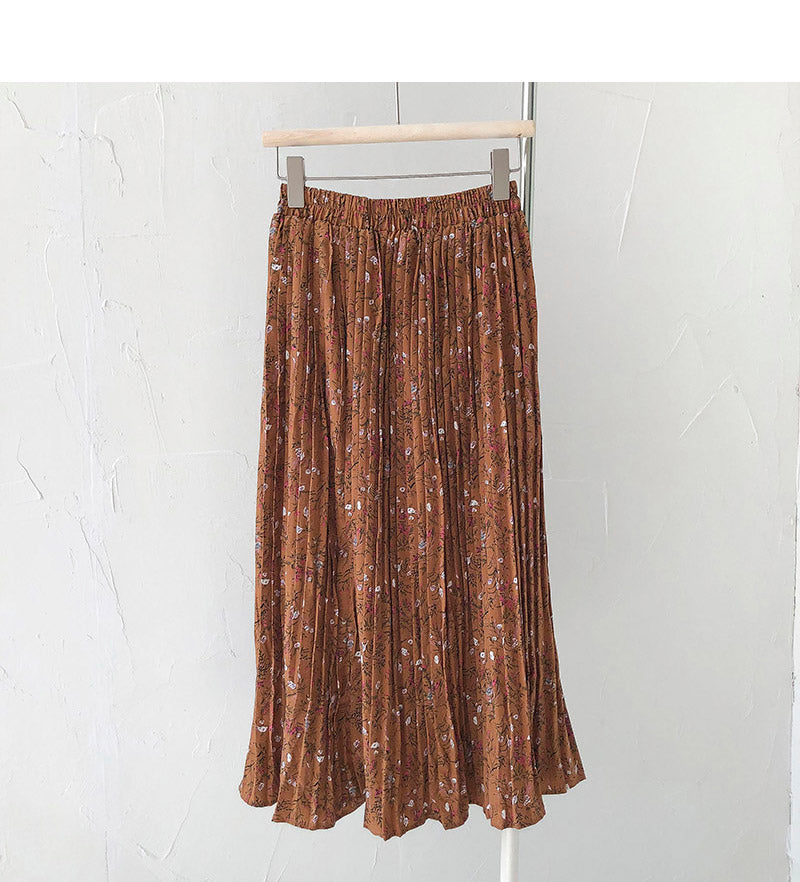 New port style pleated high waist thin medium length skirt 5681