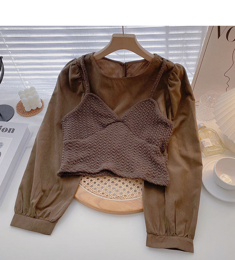The new Korean design feels thin, short long sleeved top 6272