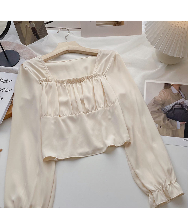 French Vintage Square Neck Long Sleeve Shirt 6368