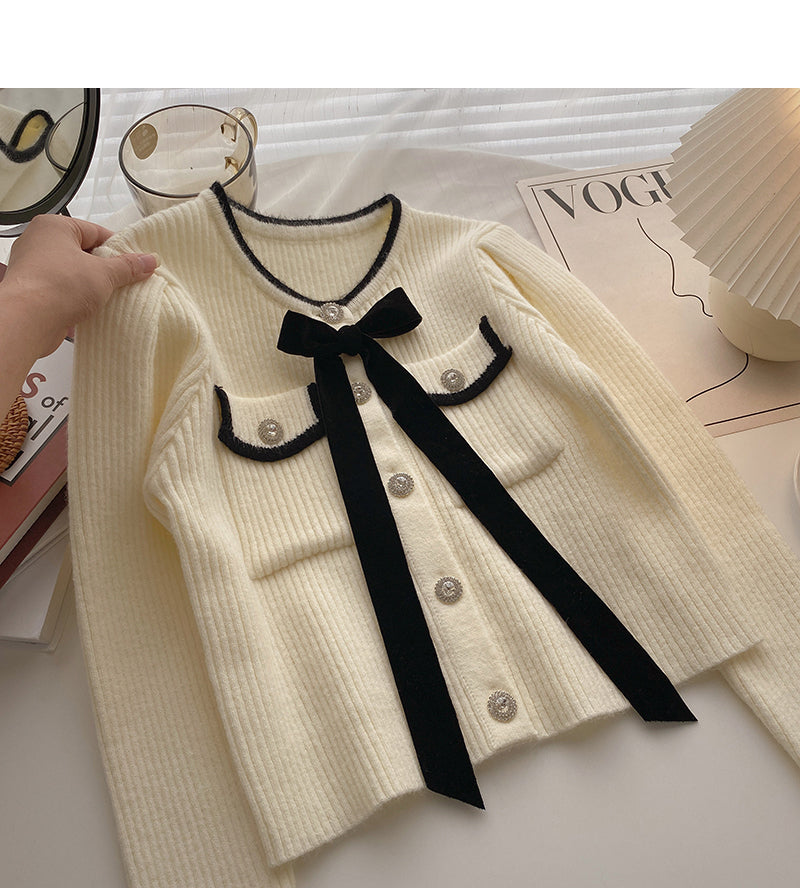 Design Sense Langärmlige Strickjacke mit Vintage-Diamantknöpfen 5902